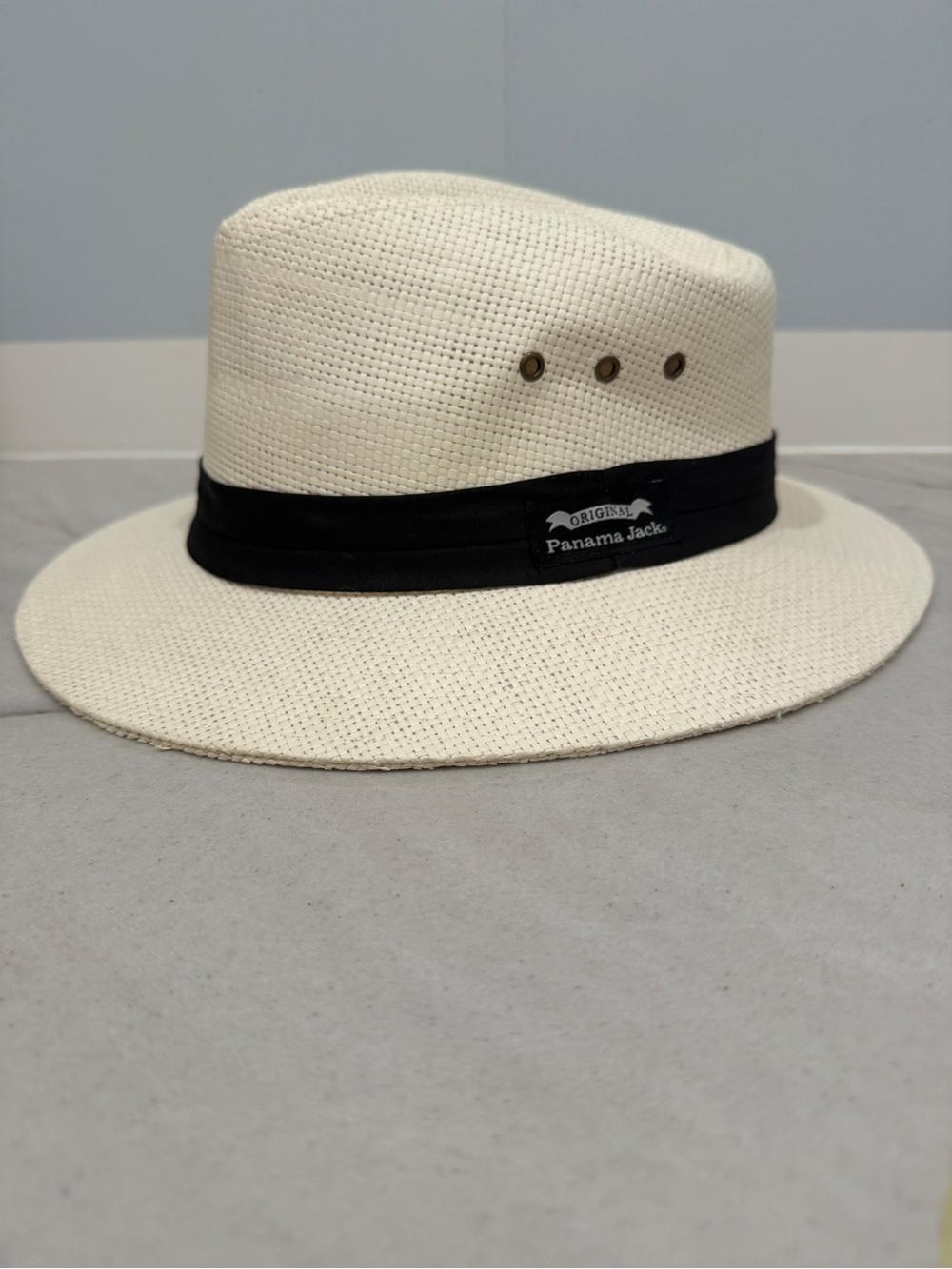 Panama Jack Cream Straw Fedora with Black Band